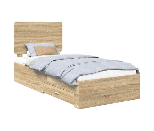 Estrutura de cama de solteiro moderno com cabeceira - carvalho sonoma 90 x 200 cm
