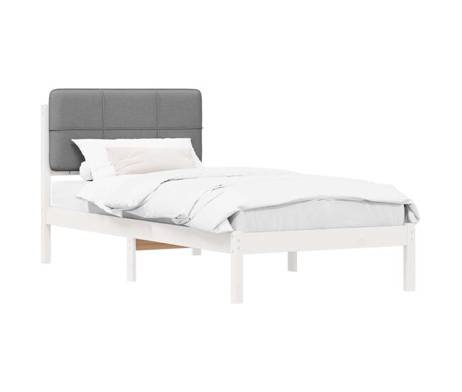 Estrutura de cama de solteiro simple com cabeceira estofada cinzento-claro