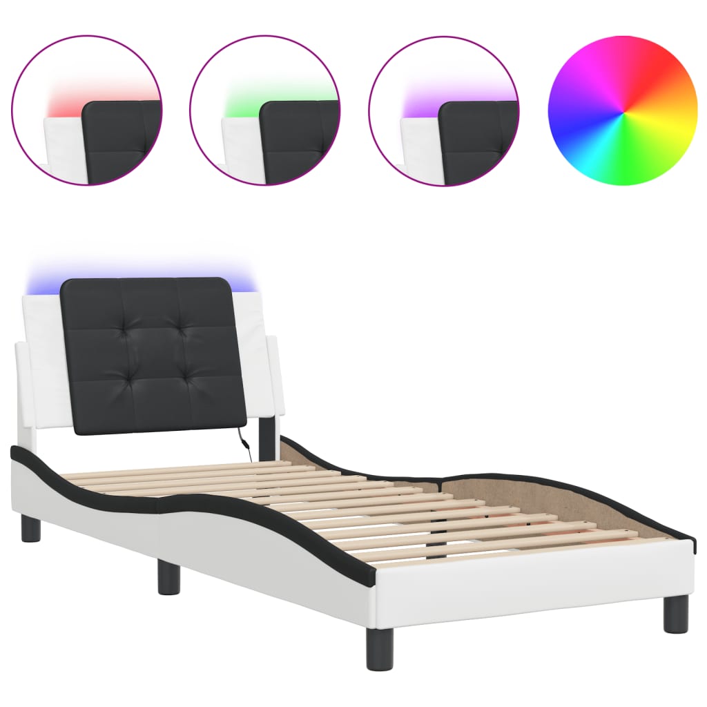 Estrutura de cama de solteiro para adultos com led zadar 90x190 cm branco/preto
