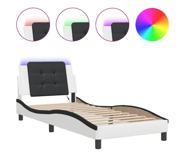 Estrutura de cama de solteiro para adultos com led zadar 90x190 cm branco/preto
