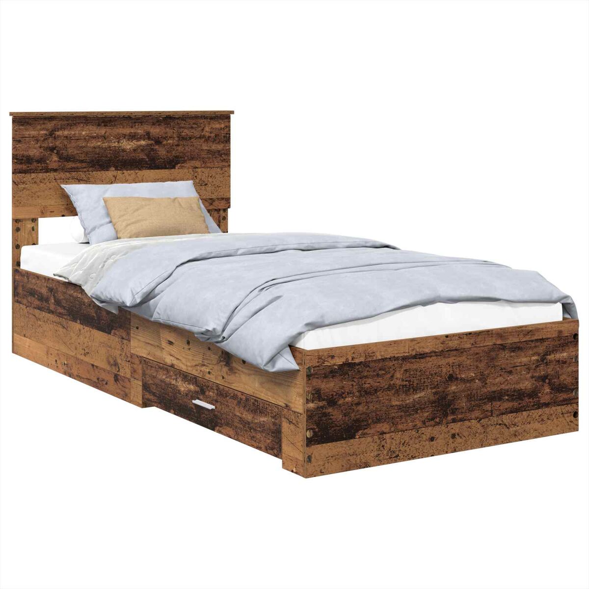 Estrutura de cama de solteiro para adultos madeira antiga 90 x 190 cm madeira processada