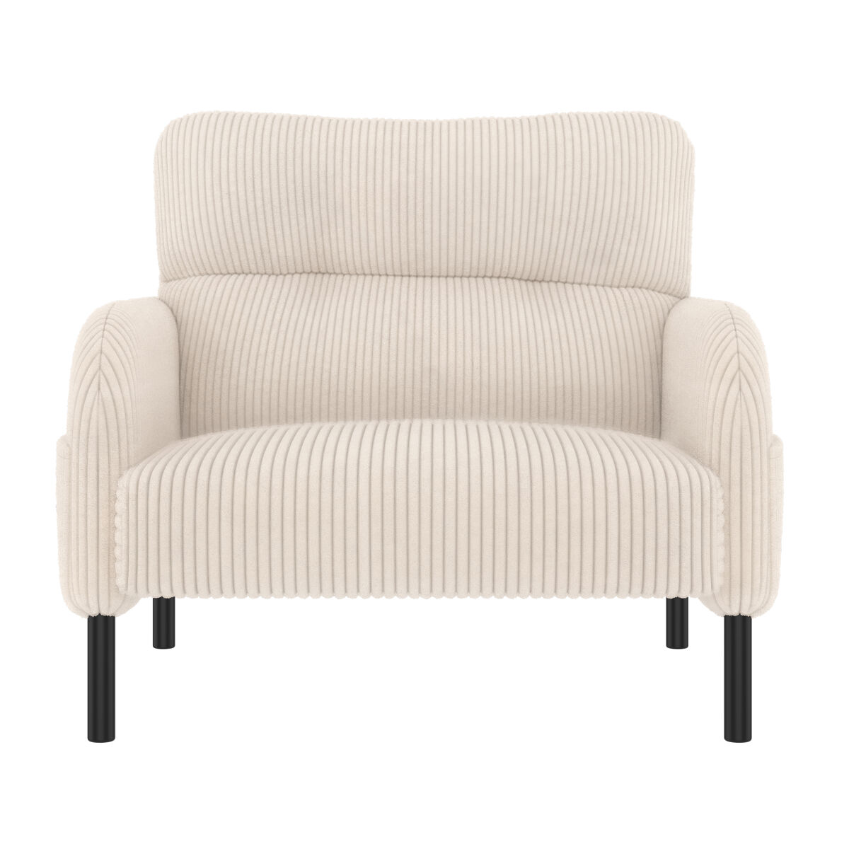 Sillón 1 plaza - tecido de veludo, assento confortável, braços com bolsos laterais - bege