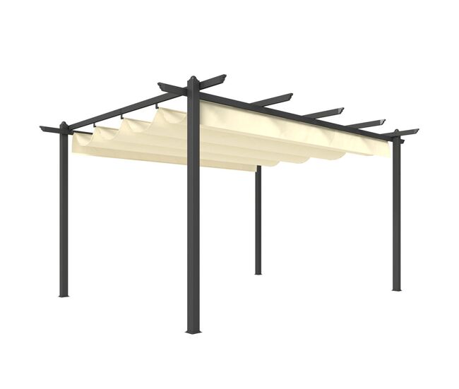 Outsunny pérgola de jardim 4x3 m com telhado retrátil pérgola com estrutura de alumínio upf30+ orifícios de drenagem para exterior pátio, terraço