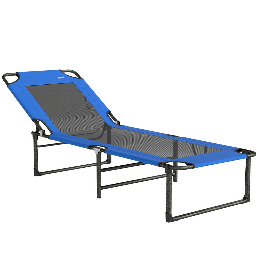 Outsunny espreguiçadeira dobrável espreguiçadeira de jardim exterior com encosto ajustável em 4 posições alças de transporte e encosto de textilene