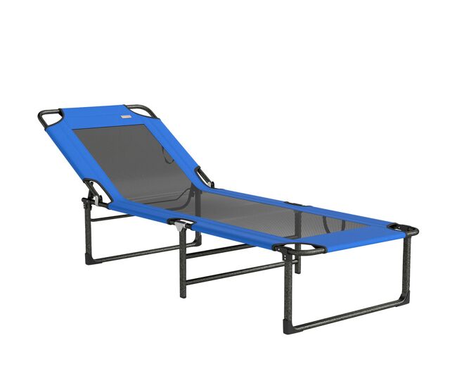 Outsunny espreguiçadeira dobrável espreguiçadeira de jardim exterior com encosto ajustável em 4 posições alças de transporte e encosto de textilene