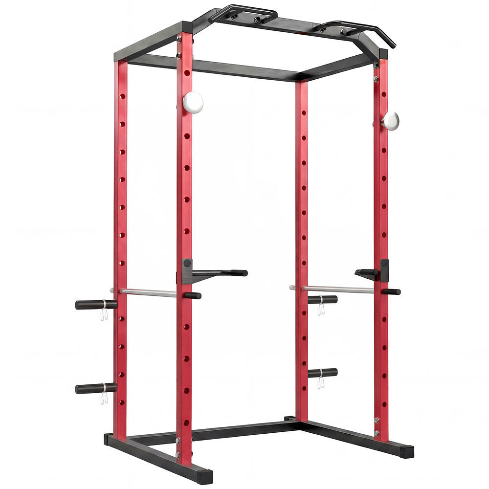 Sportnow jaula de potência musculação, rack para agachamentos com barra de elevações, estação de paralelas ajustável em altura, suporte de barra regulável, para casa ginásio, carga 460 kg