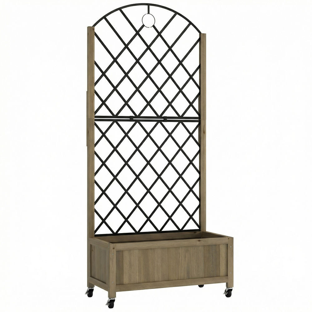 Outsunny floreira de madeira com grade metálica e rodas floreira exterior grande para plantas trepadeiras vaso elevado para jardim terraço 72x36x168