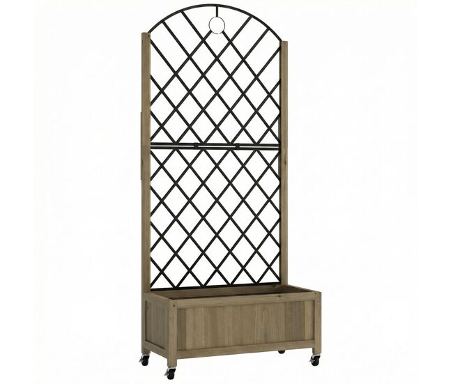 Outsunny floreira de madeira com grade metálica e rodas floreira exterior grande para plantas trepadeiras vaso elevado para jardim terraço 72x36x168