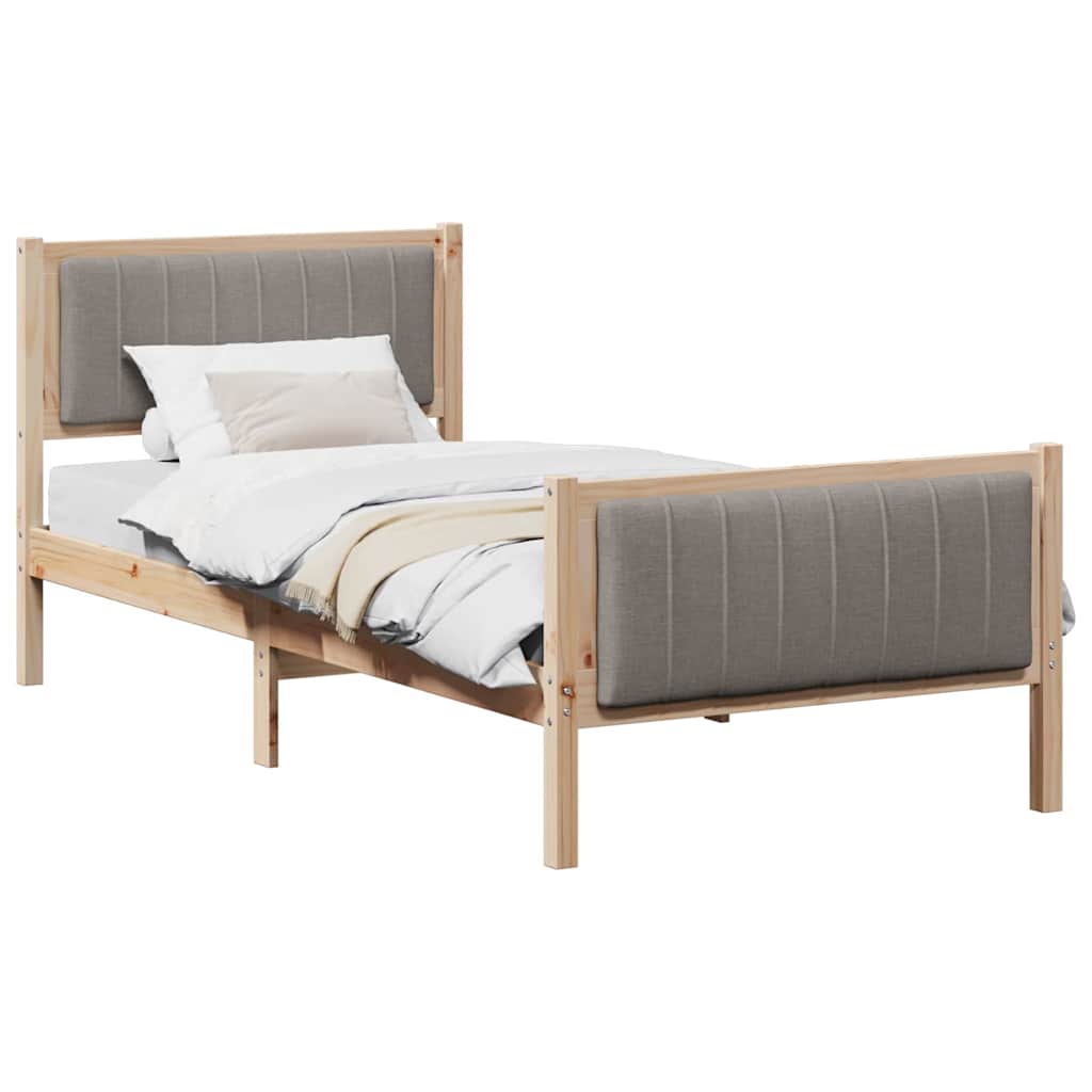Estrutura de cama de solteiro para adultos com cabeceira marrom e taupe 90 x 200 cm