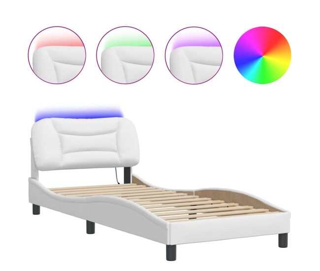 Estrutura de cama de solteiro para adultos com led 80x200cm branco