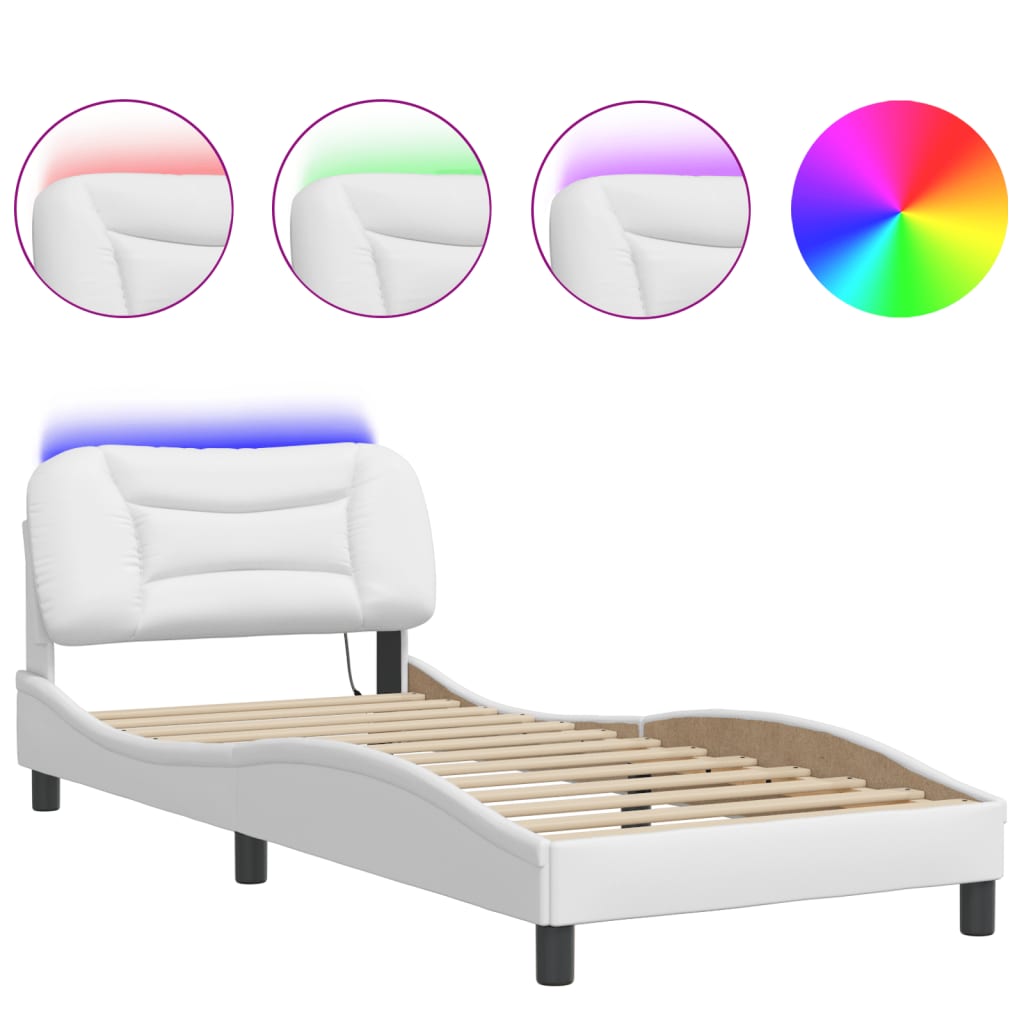 Estrutura de cama de solteiro para adultos com led 90x200cm branco