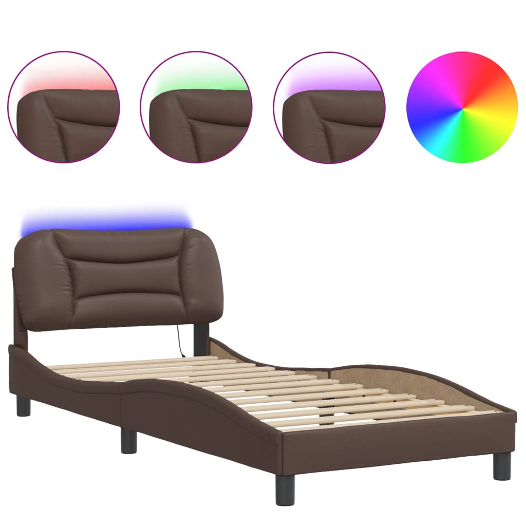 Estrutura de cama de solteiro para adultos com led 90x200 cm castanho