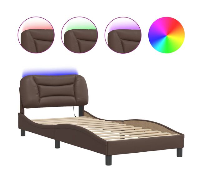 Estrutura de cama de solteiro para adultos com led 90x200 cm castanho