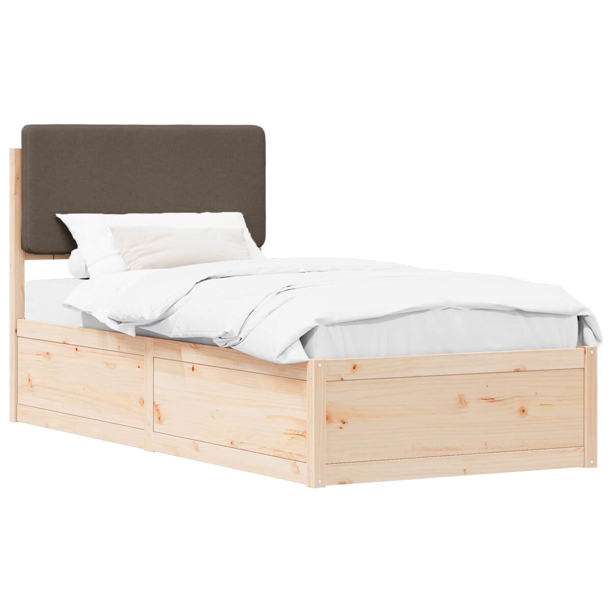Estrutura de cama de solteiro design com cabeceira estofada cinzento-acastanhado