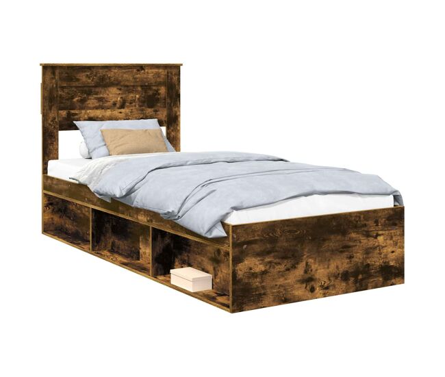 Estrutura de cama de solteiro para adultos com cabeceira carvalho defumado 75 x 190 cm