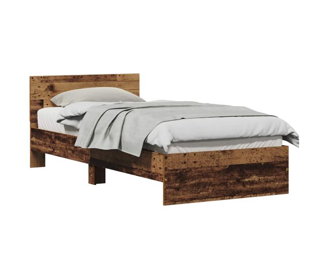 Estrutura de cama de solteiro para adultos madeira antiga 75 x 190 cm madeira processada