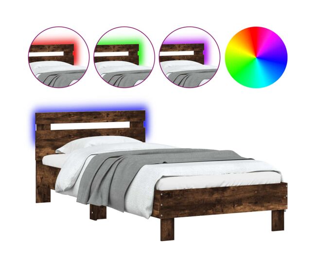 Estrutura de cama de solteiro moderno c/ cabeceira/luzes led 90x190 cm carvalho fumado