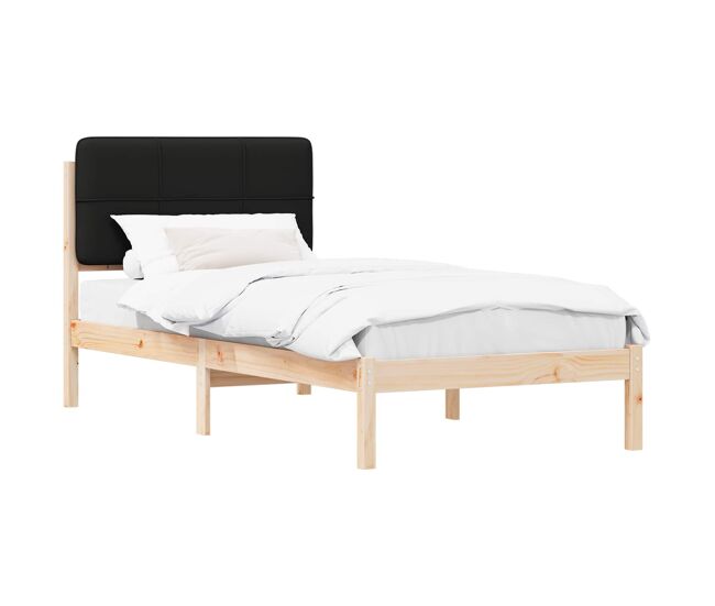 Estrutura de cama de solteiro para adultos com cabeceira estofada preto 90 x 200 cm