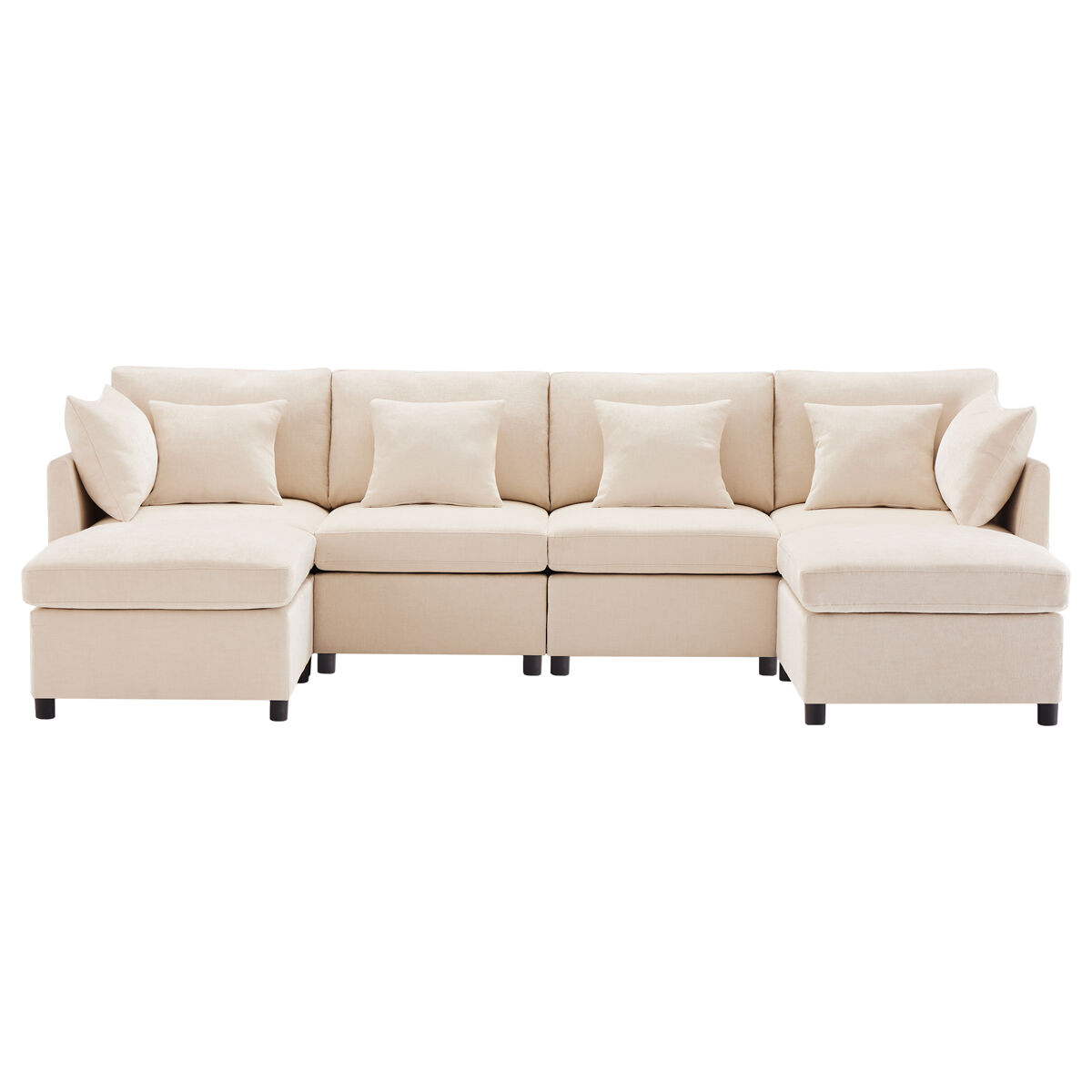 Sofá modular de 6 lugares - em forma de l, com apoio para os pés removível - bege