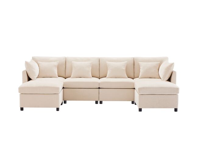 Sofá modular de 6 lugares - em forma de l, com apoio para os pés removível - bege
