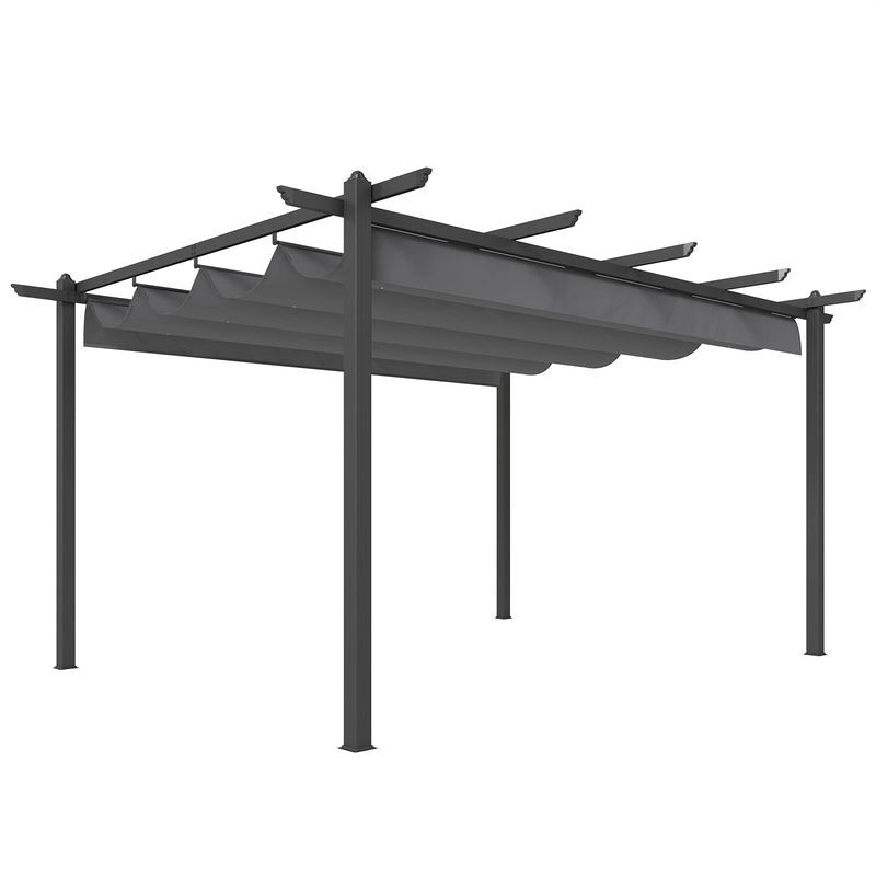 Outsunny Pérgola De Jardim 4X3 M Com Telhado Retrátil Pérgola De Exterior Com Estrutura De Alumínio Upf30+ Orifícios De Drenagem Ideal Para Exterior Terraço Cinza