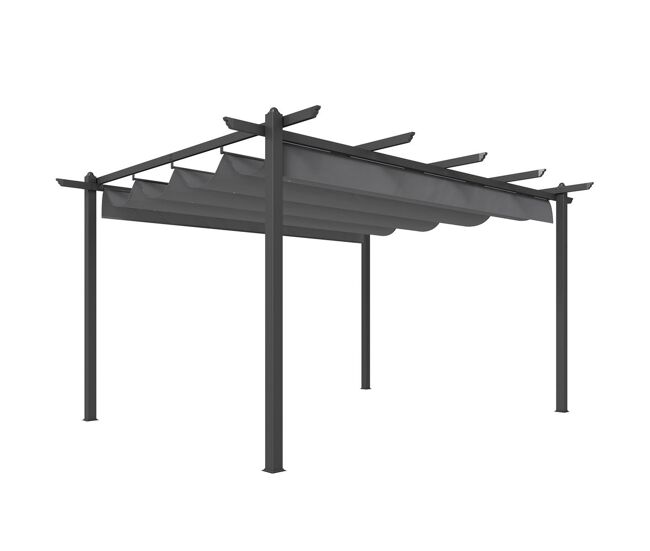 Outsunny pérgola de jardim 4x3 m com telhado retrátil pérgola de exterior com estrutura de alumínio upf30+ orifícios de drenagem ideal para exterior
