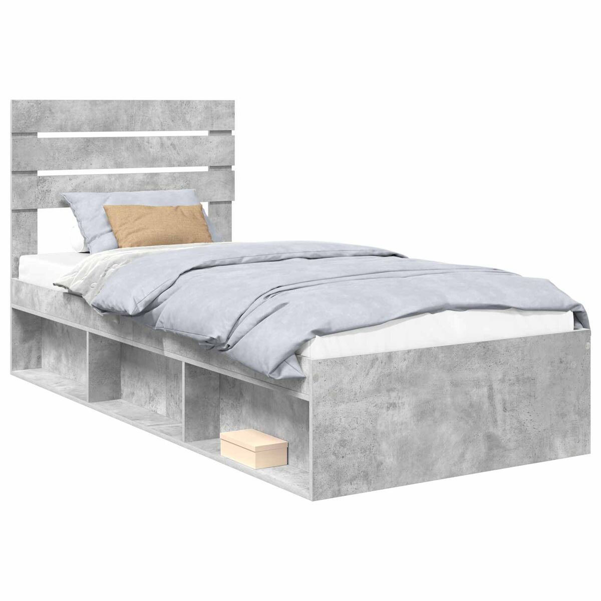 Estrutura de cama de solteiro para adultos com cabeceira - cinza concreto 100 x 200 cm