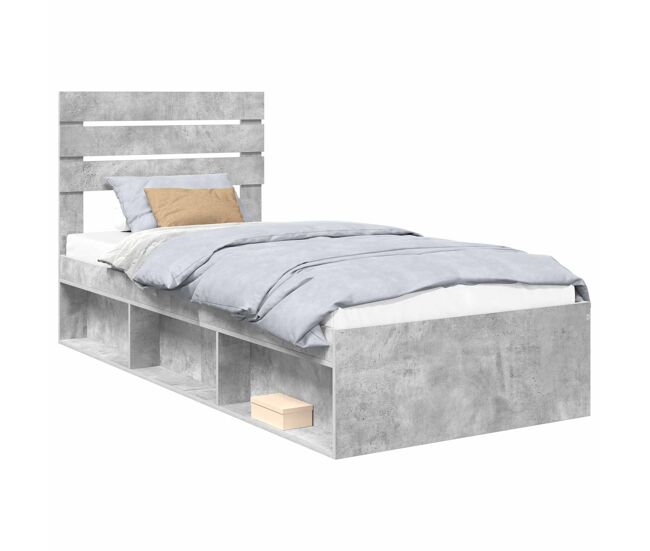 Estrutura de cama de solteiro para adultos com cabeceira - cinza concreto 100 x 200 cm
