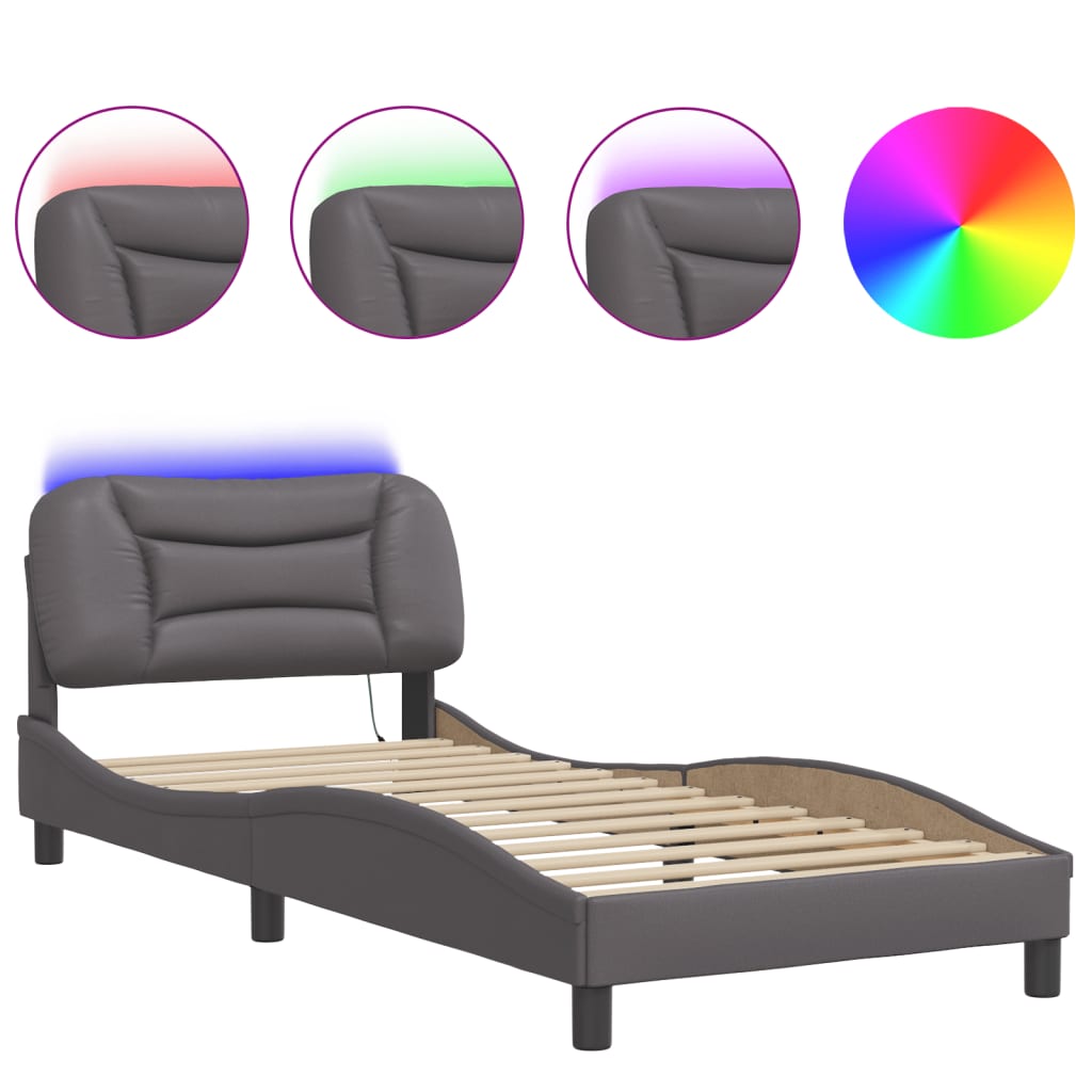 Estrutura de cama de solteiro para adultos com led 80x200cm cinza