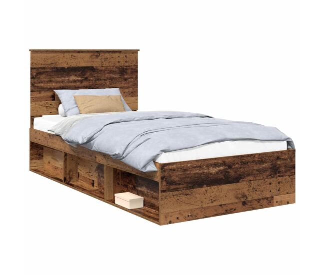 Estrutura de cama de solteiro para adultos com cabeceira - madeira antiga 100 x 200 cm