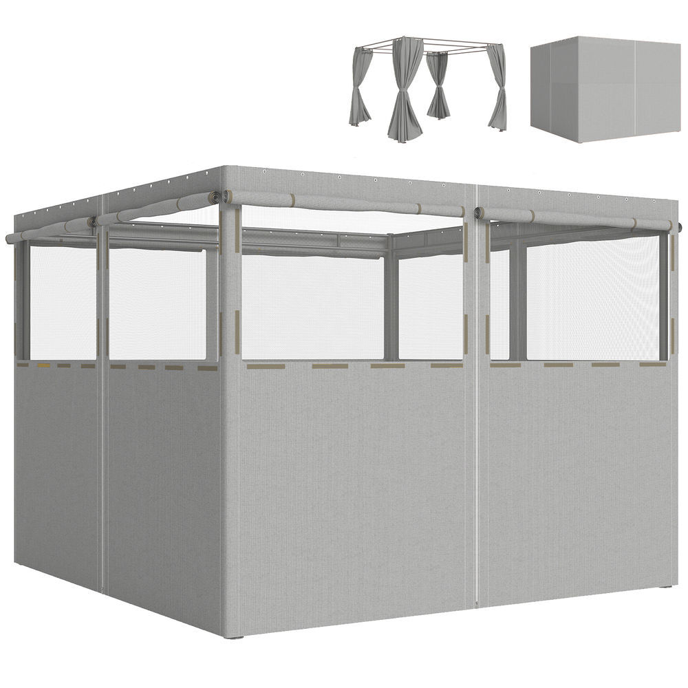 Outsunny 4 paredes laterais para tenda, 3x3 m laterais de tenda com 8 janelas de rede enroláveis proteção uv 30+ impermeável, substituição lateral