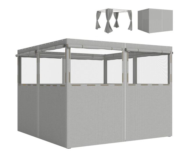 Outsunny 4 paredes laterais para tenda, 3x3 m laterais de tenda com 8 janelas de rede enroláveis proteção uv 30+ impermeável, substituição lateral