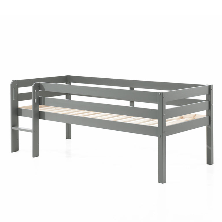 Cama de meia altura 90x200 base de ripas incluída vipack pino gris