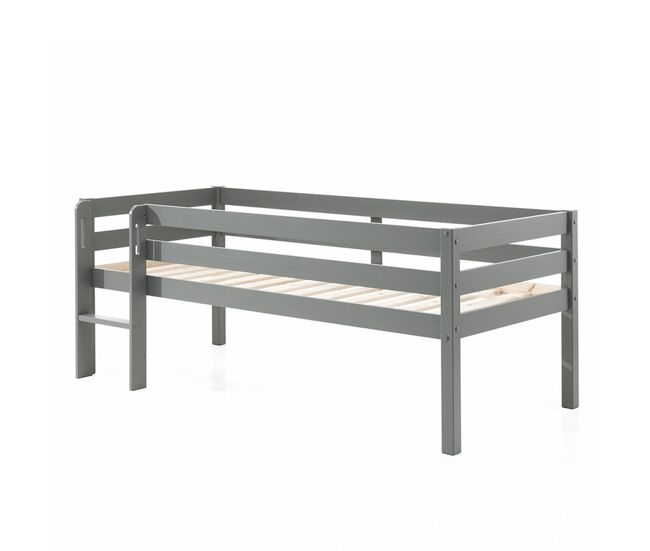 Cama de meia altura 90x200 base de ripas incluída vipack pino gris