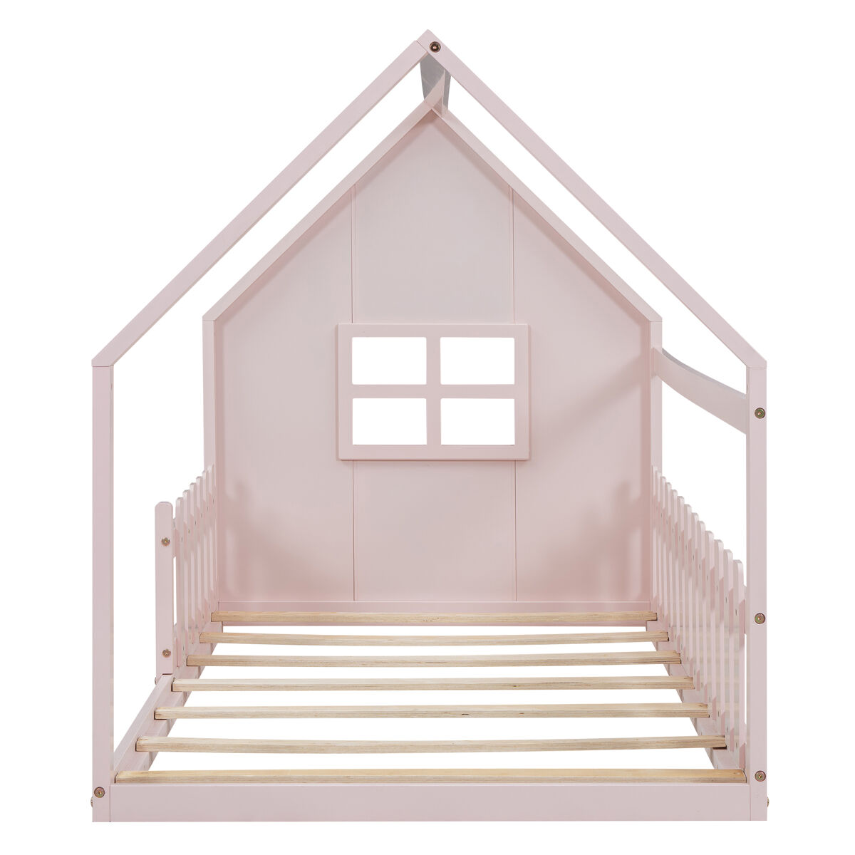 Cama-cama para crianças 90x200 cm - em forma de casinha - em madeira de pinho e mdf - rosa