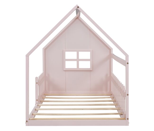 Cama-cama para crianças 90x200 cm - em forma de casinha - em madeira de pinho e mdf - rosa