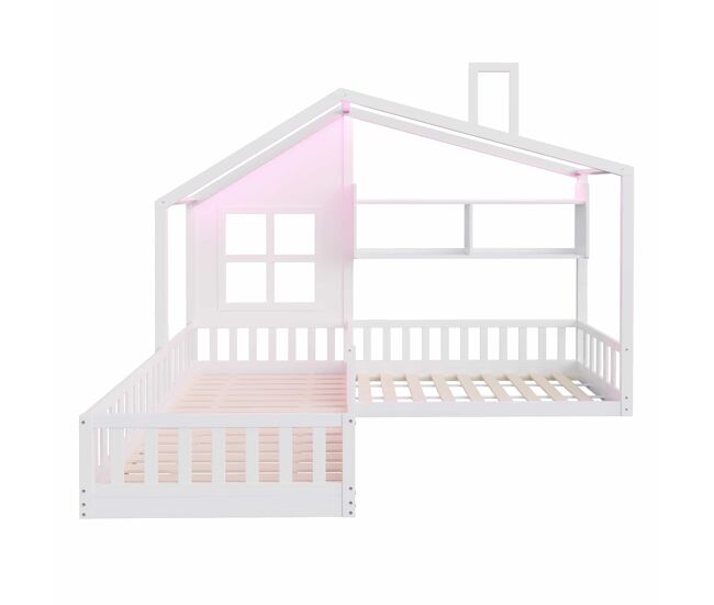 Cama infantil 90 x 200 cm (140 x 70 cm) – com prateleiras, luz led e gaveta de madeira com grade de segurança – branco