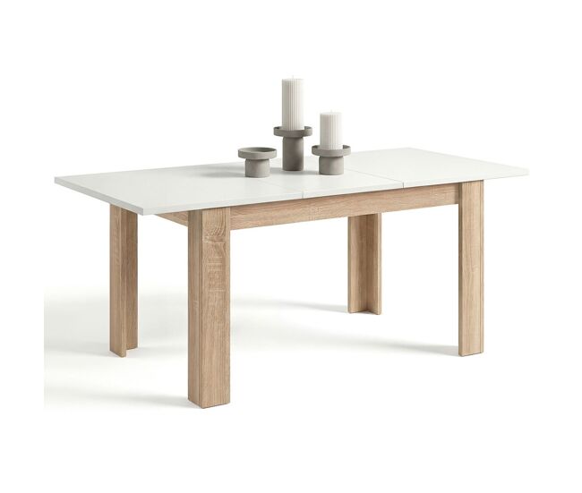 Mesa de jantar extensível 140-190x90 cm sira roble canadian - blanco artik (blanco mate) 190 x 78 x 90 cm