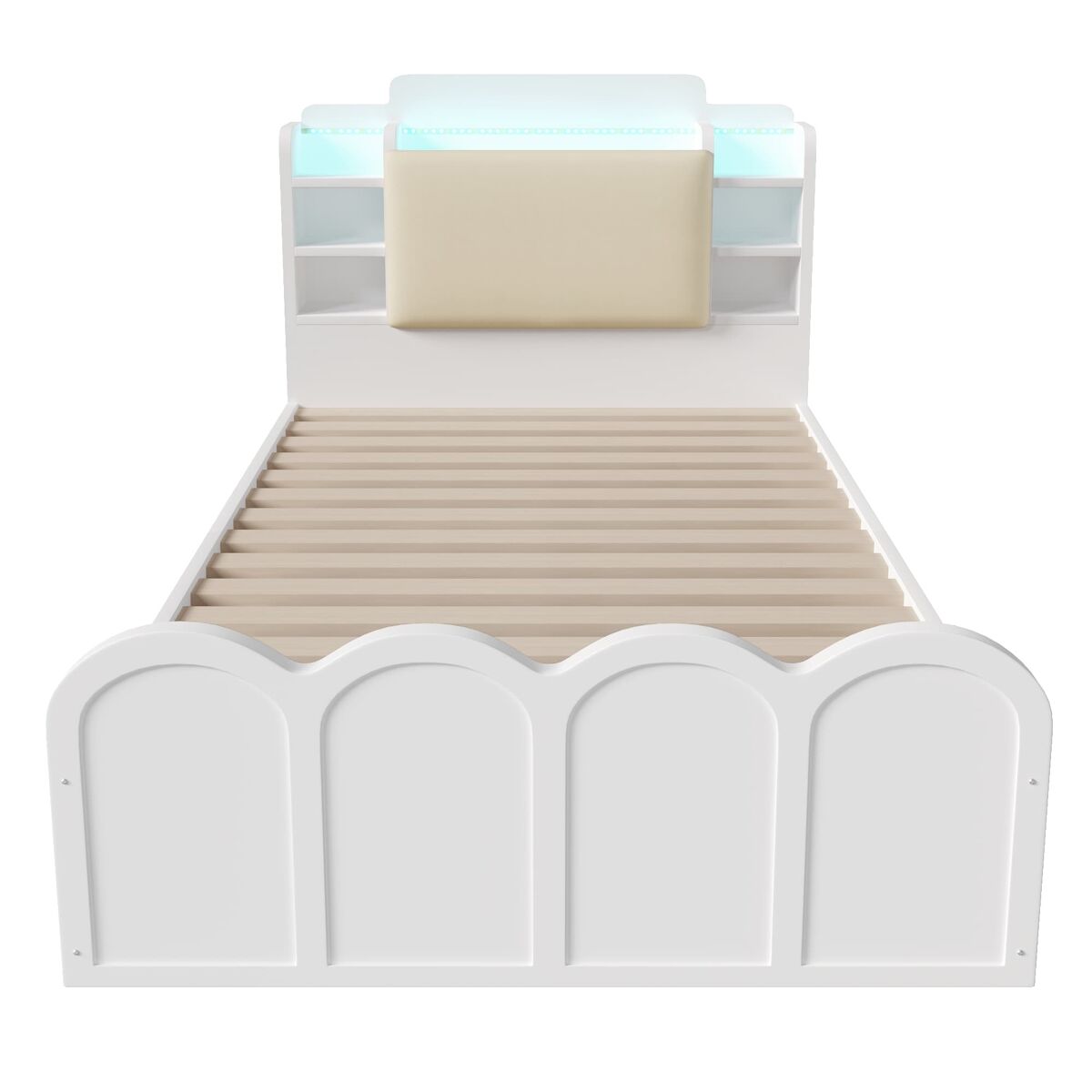 Cama com painel 90x200 cm - canapé rebatível hidráulico, usb-c e led - blanc