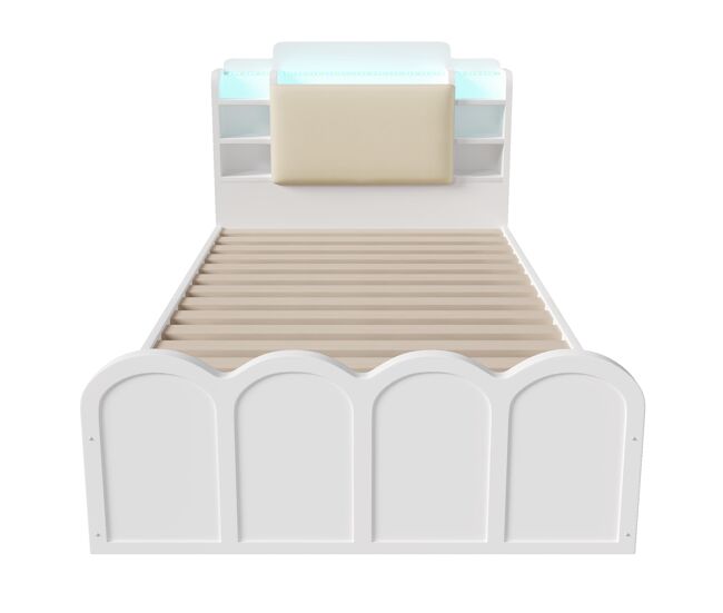 Cama com painel 90x200 cm - canapé rebatível hidráulico, usb-c e led - blanc