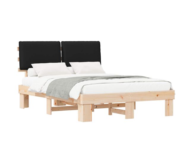 Estrutura de cama de casal moderno com cabeceira estofada preto 135 x 190 cm