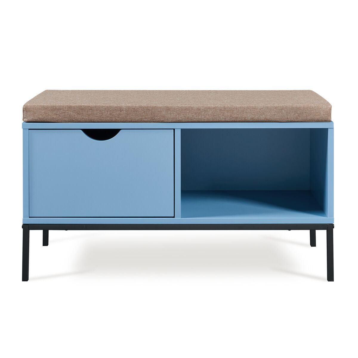 Banco colwyn com gaveta 80x40x45 cm azul/cinzento [en.casa]