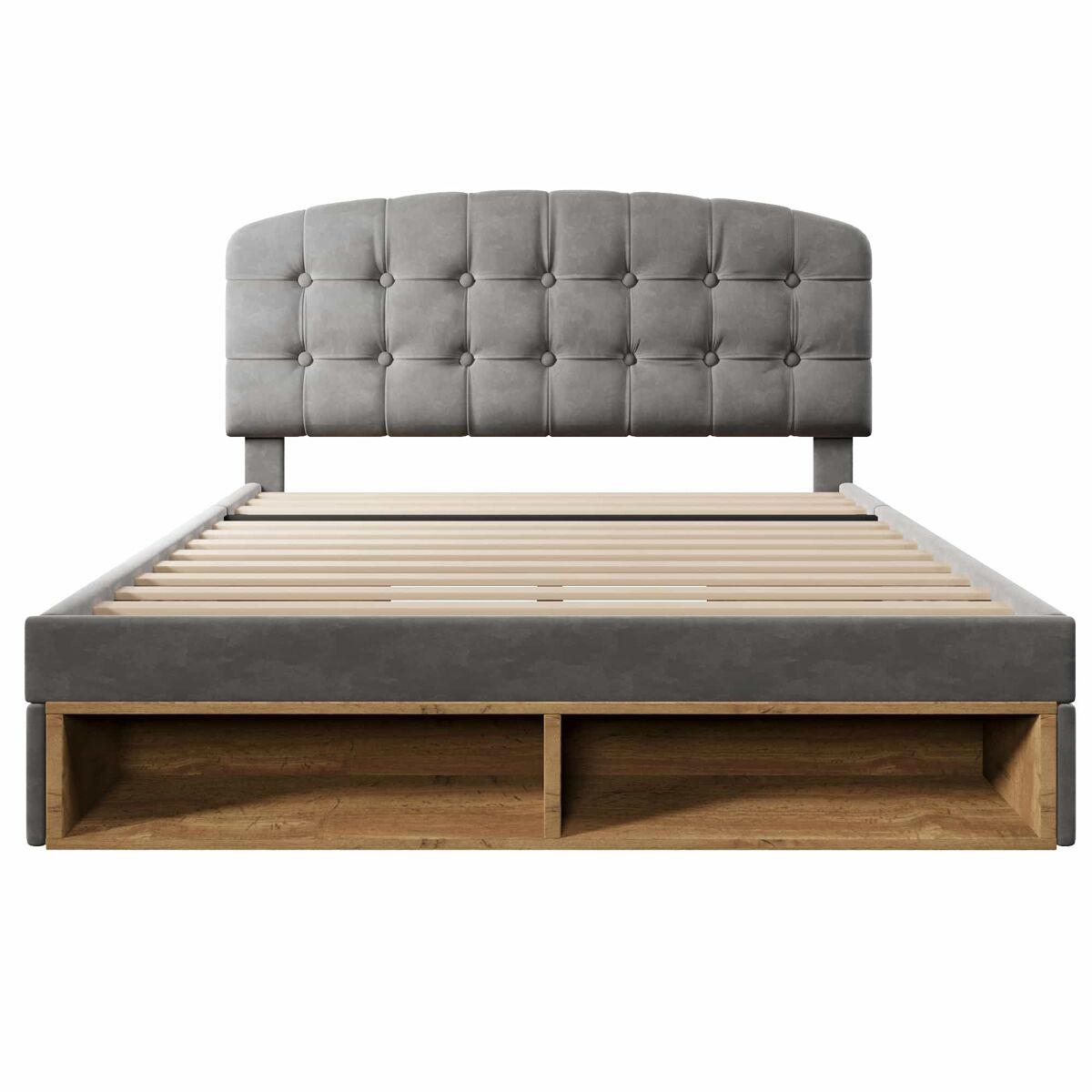 Cama de casal 140x200 - similpelle com cabeceira ajustável, gavetas e espaço de arrumação - cinza