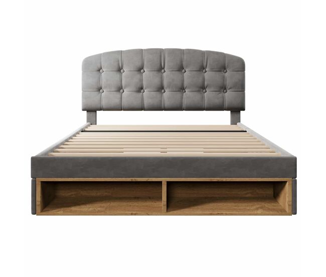 Cama de casal 140x200 - similpelle com cabeceira ajustável, gavetas e espaço de arrumação - cinza