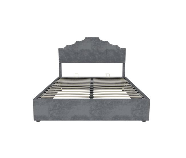 Cama estofada 140x200 - cabeceira macia e confortável, arrumação com pistão pneumático - cinzento
