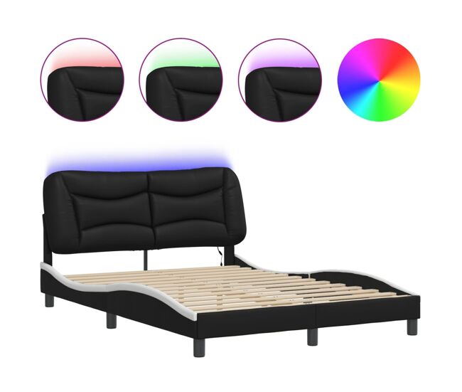 Estrutura de cama de casal moderno com led - 140x200cm preto/branco