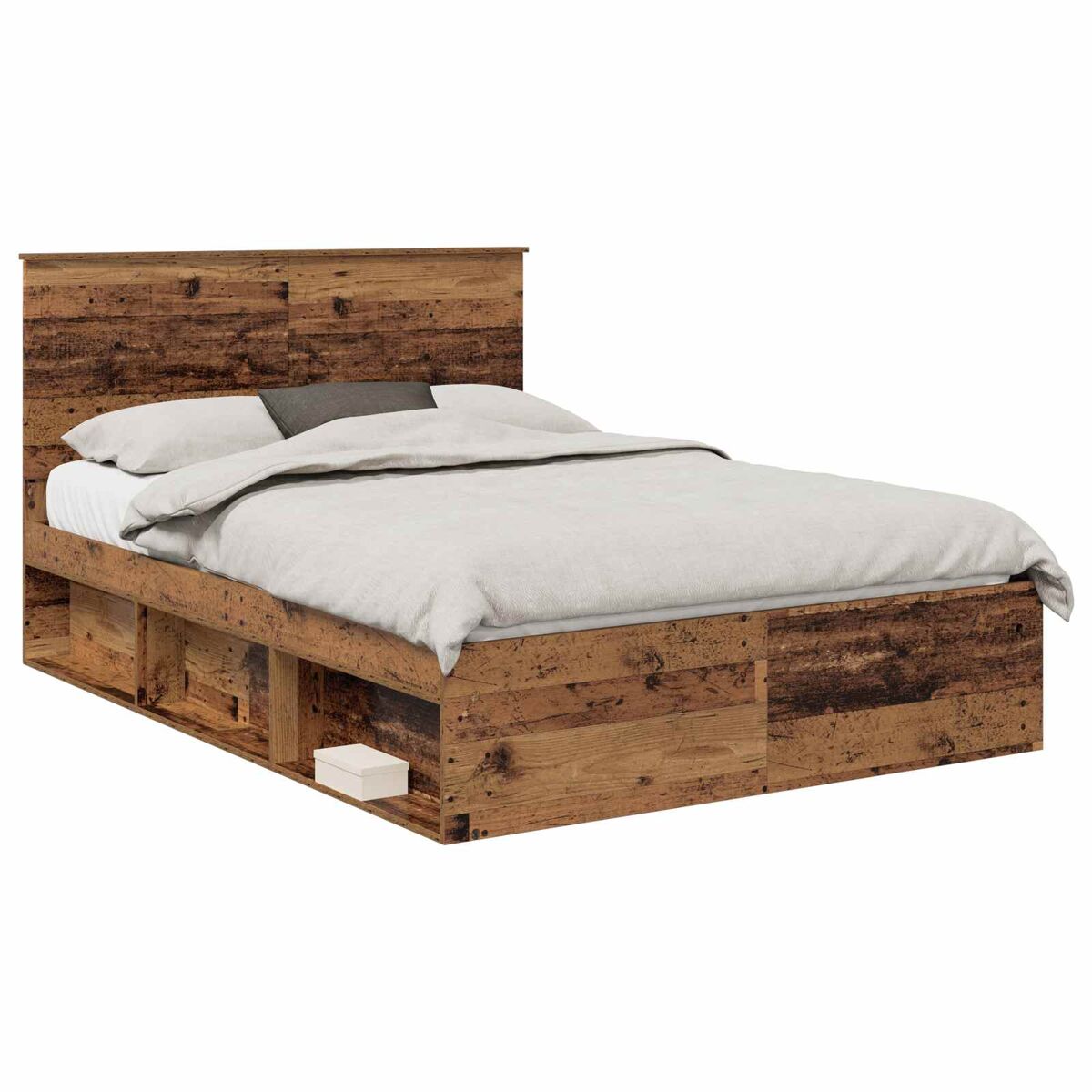 Estrutura de cama de casal com cabeceira - madeira antiga 135 x 190 cm