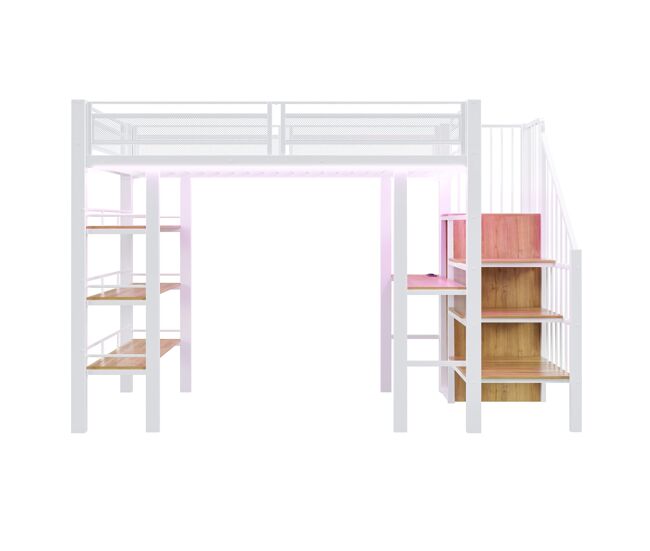 Cama alta 90x200 - com luz led, tomada, prateleira e estante - branca