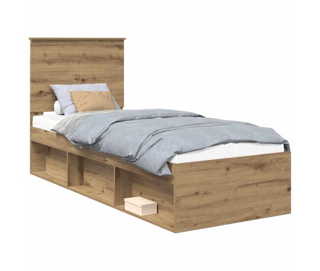 Estrutura de cama de solteiro moderno com cabeceira - carvalho artesanal 75 x 190 cm