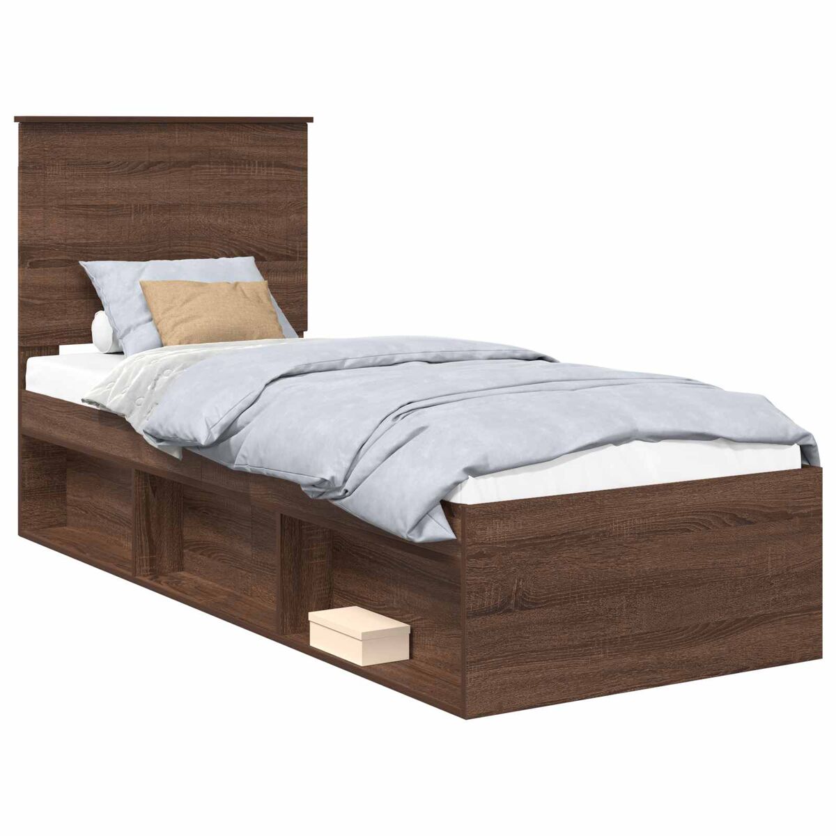 Estrutura de cama de solteiro moderno com cabeceira - carvalho marrom 75 x 190 cm